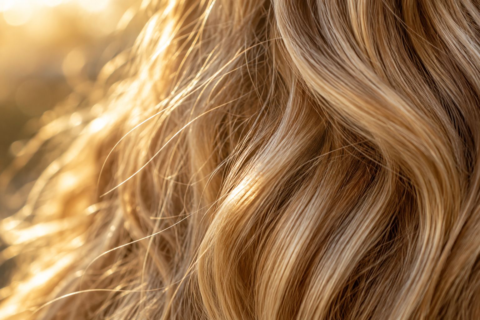 AI image: close view of golden blonde waves in warm light